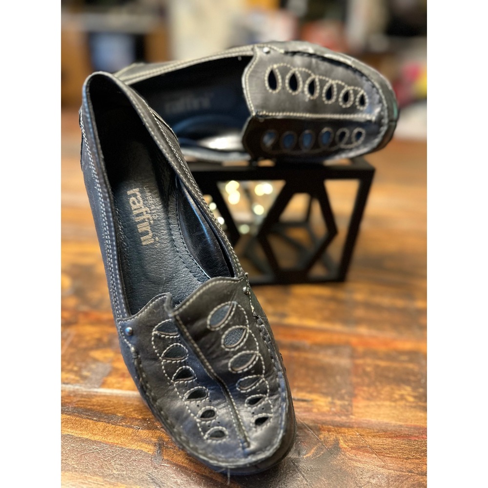Umberto Raffini Leather Loafers Womens Size 37 Black Slip‎ On Shoes Size 6.5